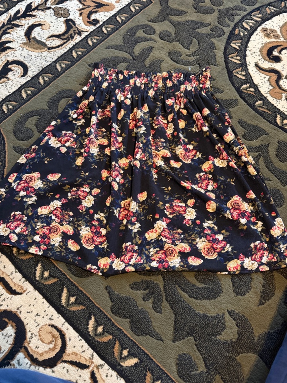 LuLaRoe Navy Floral Circle Skirt with Elastic Waist